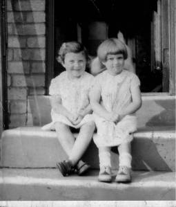 Joan Worth & Joan Brear, on doorstep Horbury Bridge