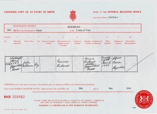 jw pICKARD bIRTH CERT
