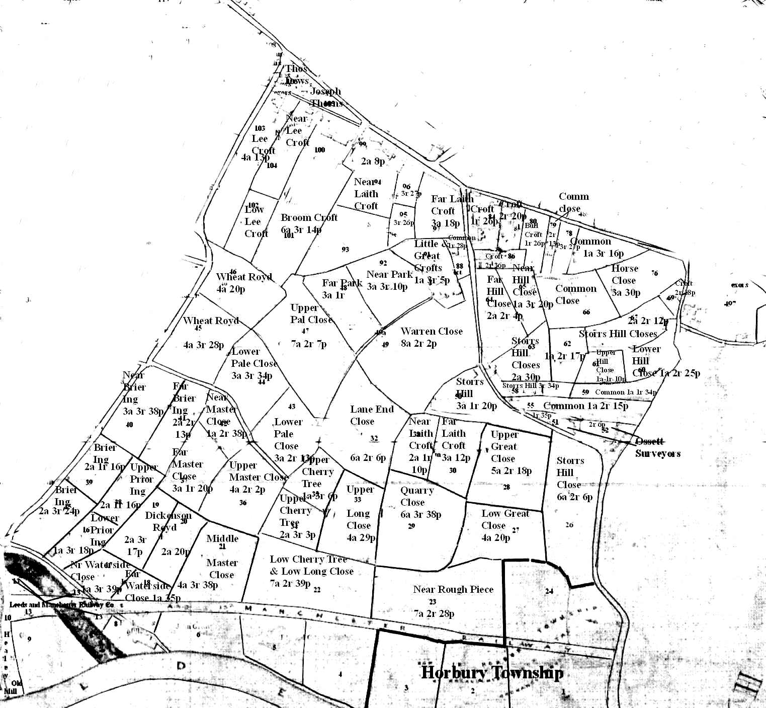 1843 Healey to Denton Lane Plot names & sizes
