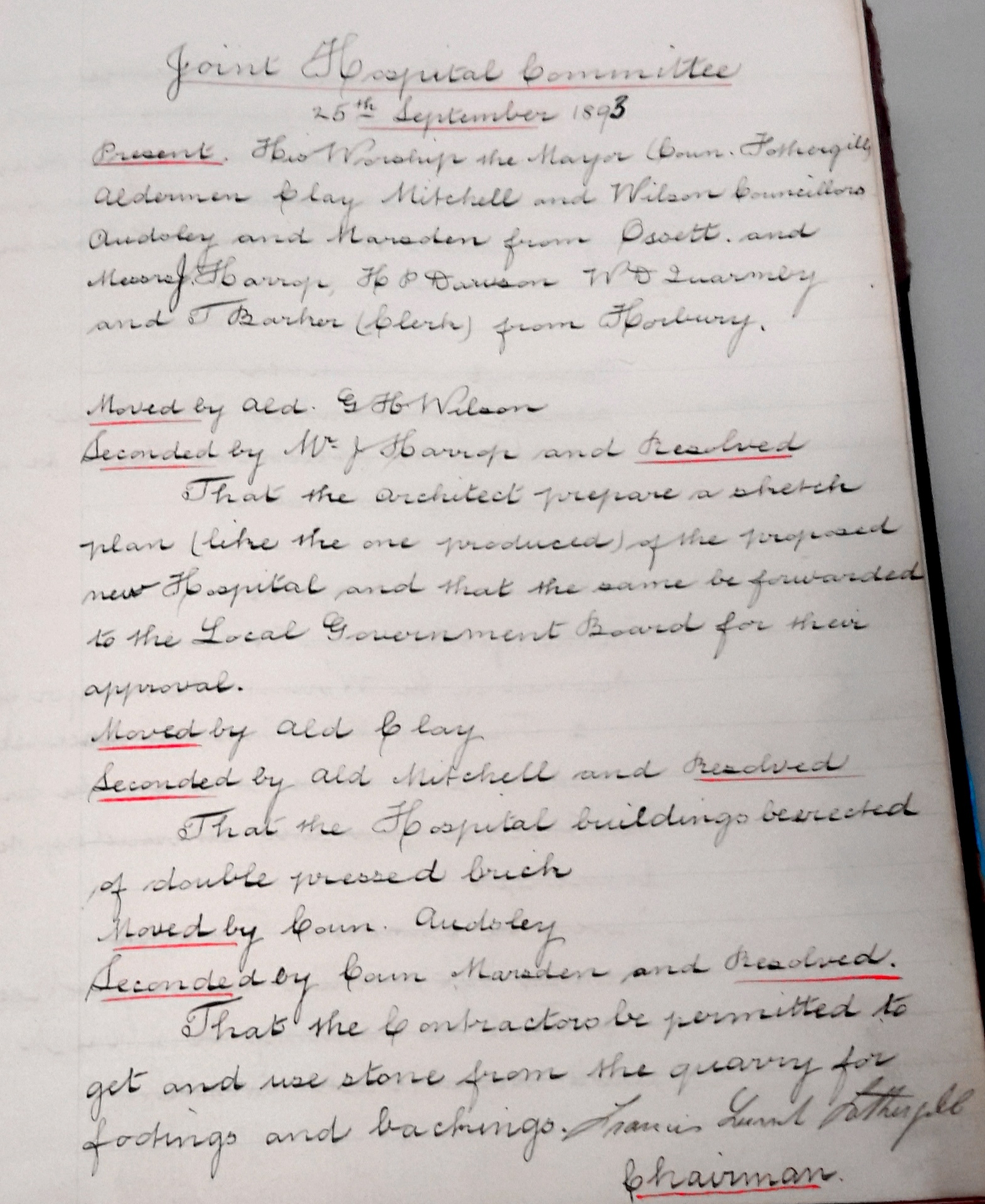 7) Hosp Committee 25th Sept 1893